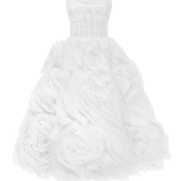 Elegant White Strapless Midi Dress - Picture 3 of 11